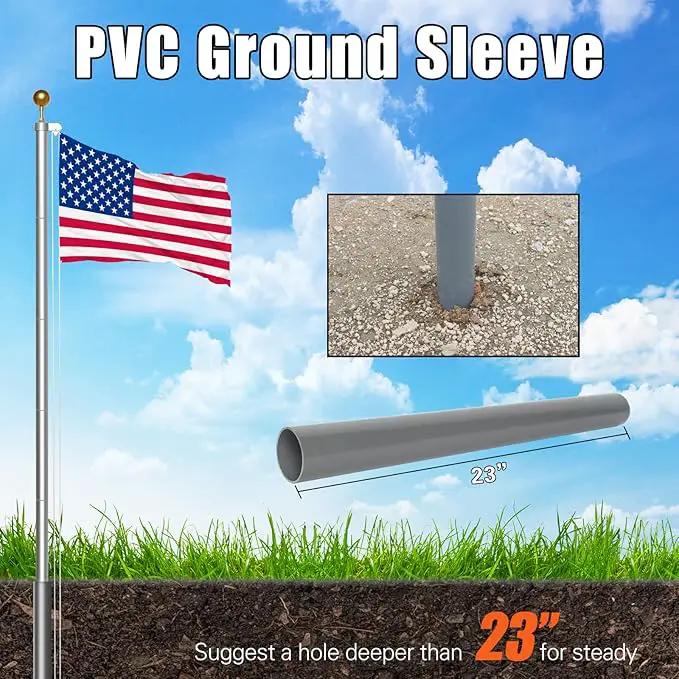 NELXINJO 25FT Sectional Flag Pole Kit, Heavy Duty Aluminum Outdoor In-Ground Flagpole, Gold Ball Top, 3x5 USA Flag for Residential Commercial Outdoor Garden(25FT, Silver), photo 6 of 7
