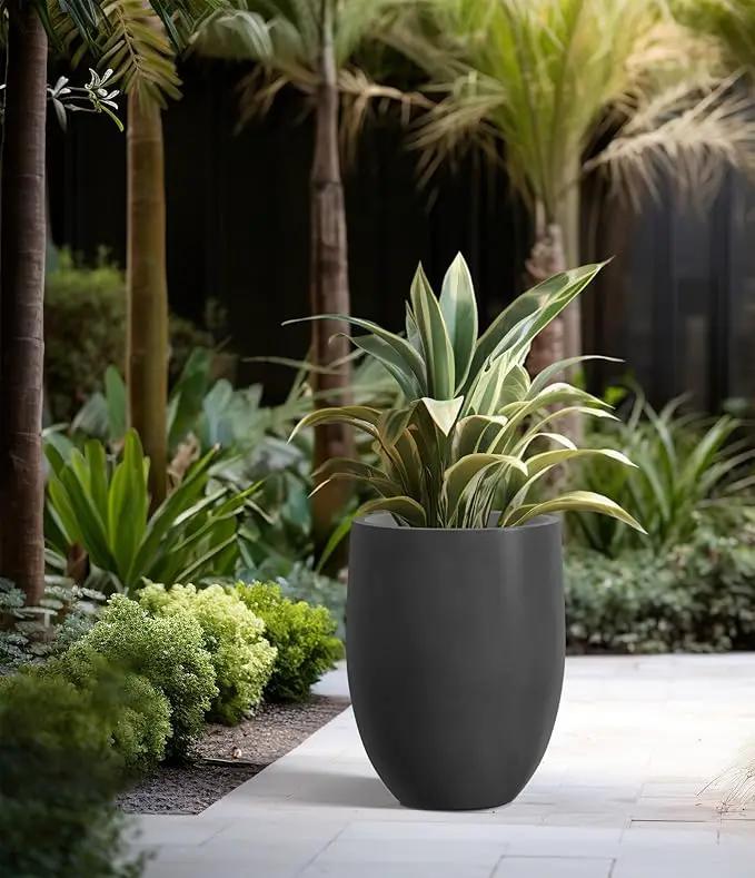 Kante 21.7" H Burnished Black Tall Planter, Large Outdoor Indoor Decorative Pot with Drainage Hole and Rubber Plug, Modern Round Taper Style for Home and Patio, photo 6 of 8