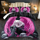 Gothic Skull Comforter Set King for Adults,Angel Wings Bedding Set Pink for Girls,Sexy Angel Comforter Bedroom Decor Teen,Gothic Skull Bedding Decor Pink Wings Quilt by CozyNest Decor
