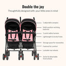 Dream On Me Volgo Twin Umbrella Stroller in Pink, Lightweight Double Stroller for Infant & Toddler, Compact Easy Fold, Large Storage Basket, Large and Adjustable Canopy by TinyTreasures Baby Boutique