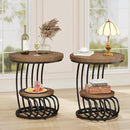 Tribesigns Round End Side Table: 2 Tiers Side Table Set of 2, Vintage End Table for Living Room, Small Bedside Table Accent Table with Arc-Shaped Frame, Light Brown by CozyNest Decor