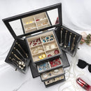 Jewelry Box for Women, Rustic Wooden Jewelry Boxes & Organizers with Mirror, 4 Layer Jewelry Organizer Box Display for Rings Earrings Necklaces Bracelets (Black) by TinyTreasures Baby Boutique