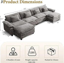 URRED Modular Sectional Sofa Comfy Cloud Couch, Modern Chenille Sofa Sleeper Deep Seat Couches with Ottoman/Pillows for Living Room (Gray, 154'' - U Shape) by CozyNest Decor