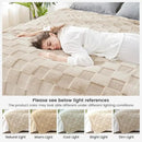 Cozy Bliss Checkered White Faux Rabbit Fur Throw Blanket, Soft Fuzzy Fluffy Minky Cream Furry Blankets for Couch, Bed (Tan, Queen(90" x 90") by CozyNest Decor