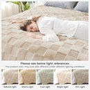 Cozy Bliss Checkered White Faux Rabbit Fur Throw Blanket, Soft Fuzzy Fluffy Minky Cream Furry Blankets for Couch, Bed (Tan, King(108" x 90") by CozyNest Decor