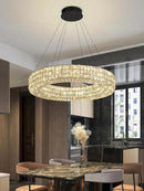 Dia 24" Modern Crystal Chandelier Black Ring Chandelier Adjustable Height Luxury Crystal Pendant Ceiling Light Fixture for Dining Living Room Bedroom by CozyNest Decor