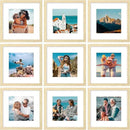 Vittanly 12x12 Picture Frames Set of 9, Shatter Resistant Plexiglass, Display 8x8 Pictures with Mat or 12x12 without Mat, Photo Frames for Wall Mount, Engineered Wood, OAK by CozyNest Decor