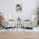 Wingback Accent Chair with Removable Pillow, High Back Floral Armchair with Solid Wood Legs & Nailhead Trim, Comfy Upholstered Reading Single Sofa Chair for Bedroom (2, Bird Floral Pattern) by CozyNest Decor