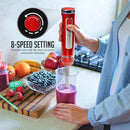 OVENTE Cordless Immersion Hand Blender, Rechargeable Handheld Portable Stick Mixer with 8 Mixing Speed Option, One-Touch Control and Stainless Steel Blades for Smoothies, Shakes or Soups, Red HR781R by TinyTreasures Baby Boutique