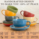 Mora Ceramic Latte Art Mug With Saucer - 10.5 oz, Round Bottom For Perfect Pours - Cafe Cups for Cappuccino, Espresso, Coffee, Tea etc - Porcelain Set for Baristas, Great Gift - Azure Blue by CozyNest Decor