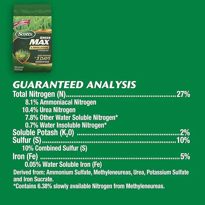 Scotts Green Max Lawn Food, Lawn Fertilizer Plus Iron Supplement for Greener Grass, 10,000 sq. ft., 33.33 lbs., photo 9 of 16