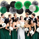 Green-Black Silver Party-Decorations Paper Flowers Lanterns - 15PCS Football Game Day Birthday Tissue Pom Poms Streamers, Bachelorette New Years Hanging Supplies Decor Hugfond by CozyNest Decor