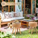 Handwoven Outdoor Ottoman, Water Hyacinth Pouf Round Patio Footstool with Wood Legs, 17-Inch Multipurpose Vanity Stool, Dining Chair, Patio Footrest for Balcony and Garden, Natural by CozyNest Decor