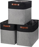 Large Fabric Storage Baskets | 50L Storage Bins, Decorative Linen Closet Baskets with Handles for Organizing, Shelf, Toys, Clothes, Home, Office, Nursery, 17x12x15Inches (Gray&Black) by TinyTreasures Baby Boutique