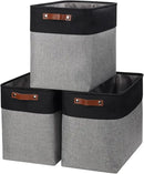 Large Fabric Storage Baskets | 50L Storage Bins, Decorative Linen Closet Baskets with Handles for Organizing, Shelf, Toys, Clothes, Home, Office, Nursery, 17x12x15Inches (Gray&Black) by CozyNest Decor