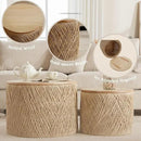 Nesting Coffee Table Set of 2, Natural Round Wooden Coffee Tables Rustic Woven Circle Side/Sofa Table for Small Space Living Room Bedroom Apartment No Assembly Required by CozyNest Decor