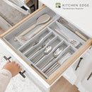 Premium Silverware, Flatware and Utensil Organizer for Kitchen Drawers, Food-Safe Contract Grade, Expandable from 10.5 to 19 In, Gray Bamboo by CozyNest Decor