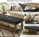 Large Rectangular Upholstered Ottoman Bench, Linen Tufted Footrest Ottoman with Solid Wood Shelf Storage Coffee Table for Bedroom Living Room, Dark Gary by CozyNest Decor
