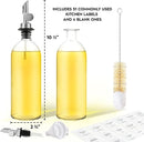 Olive Oil Dispenser Bottle - Includes 55 Kitchen Essential Labels - Cooking Oil Bottles for Kitchen, Coffee Syrup Dispenser - Pourer Spout with 16.9 fl oz Glass Container Cruet - 2pcs Silver by CozyNest Decor