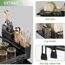 ROTTOGOON Expandable Dish Drying Rack,Multifunctional Adjustable Dish Drainer with Swivel Spout and Anti-Rust Dish Rack with Removable Cutlery & Cup Holders for Kitchen Counter,Black by CozyNest Decor