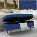 Oval Storage Bench 43.5" Linen Fabric Upholstered Entryway Bench with Solid Wood Legs Ottoman Bench Indoor Bench for Living Room/Bedroom/End of Bed/Entryway (Dark Blue) by CozyNest Decor