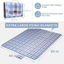 80"x60" Waterproof Sandproof Picnic Mat - Portable Foldable Outdoor Blanket for Beach, Park, Travel & Indoor Use - Lightweight Compact Design, Easy-Carry (Blue&Gray) by TinyTreasures Baby Boutique