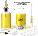 Olive Oil Dispenser Bottle - Includes 55 Kitchen Essential Labels - Cooking Oil Bottles for Kitchen, Coffee Syrup Dispenser - Pourer Spout with 11.8 fl oz Glass Container Cruet - 2pcs, Gold by CozyNest Decor