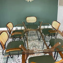 Rattan Dining Room Chairs Set of 2,Mid Century Modern Kitchen Side Chairs,Metal Legs Desk Chair,Faux Leather Accent Chair with Arms and Rattan Backrest Green PU by CozyNest Decor