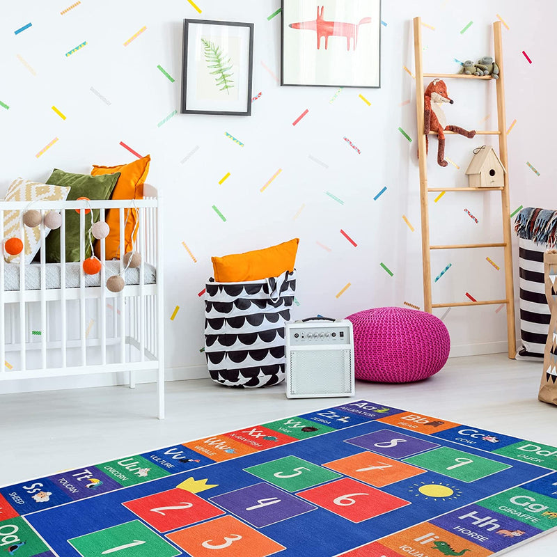 Sussex Home Low Pile Kids Rug for Playroom - Washable Cotton Educational Rug for Kids Room - 39.5 x 59 Inches - Hopscothc Pattern