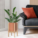 D'vine Dev Terracotta Planter with Natural Stand - 8 Inch Modern Round Flower Pot with Wood Planter Holder, Terracotta, 55-B-N-5 by CozyNest Decor