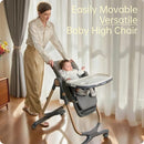 6 in 1 Convertible High Chairs for Babies and Toddlers,Portable High Chair with Dishwasher Tray and 4 Wheel,Booster Seat for Dining Table,Foldable Toddle and Baby Feeding Highchair (Gold-Grey) by TinyTreasures Baby Boutique