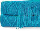 inhand Teal Throw Blanket for Couch and Bed, Soft Living Room Home Decor Knitted Blanket with Tassel, Outdoor Lightweight Breathable Summer Blanket, Farmhouse Warm Woven Decorative, 50"x60" by CozyNest Decor