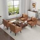 UIXE Faux Leather Accent Chairs Set of 4, Modern Arm Club Chair Upholstered Armchair for Living Room, Comfy Single Sofa Seats Button Tufted Reading Seating, Brown by CozyNest Decor