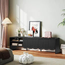 ORRD 63'' TV Stand, Modern TV Console Table Wave Panel Television Stands Entertainment Media Center with Storage Compartment and Sliding Door for Living Room (Black) by CozyNest Decor