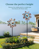 Copper Wind Spinners Outdoor 74 Inches with Solar LED Light, Kinetic Dual Wind Sculptures & Spinners for Yard Lawn Garden Decor, Large Metal Clearance Windmill with Bronze Leaf by CozyNest Decor