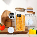 Round Glass Jars Canister with Wood Lid 40 FL OZ [Set of 3], Container Jar with Sealing, Lids for Oat Pasta Flour Cereal Rice Sugar Tea Coffee Beans, Best for Kitchen & Pantry by CozyNest Decor
