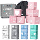 Pink Baby Monthly Milestone Blocks with Bag. Baby Age Blocks for Girl or Boy Baby Photo Props and Baby Shower. Month Baby Milestone Blocks with Grammatically Correct Month and Year by TinyTreasures Baby Boutique