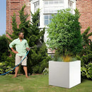 White Steel Planter Square Outdoor Planters Galvanized Steel Planter Box Indoor Metal Large Planters Cube Heavy Duty Flower Pot 32 Inch Modern Commercial Residential for Trees Patio Deck Yard Garden by CozyNest Decor
