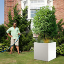 White Steel Planter Square Outdoor Planters Galvanized Steel Planter Box Indoor Metal Large Planters Cube Heavy Duty Flower Pot 32 Inch Modern Commercial Residential for Trees Patio Deck Yard Garden by GreenHaven Gardens