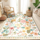 Floral 5x7 Area Rug Machine Washable Soft Print Boho Carpet Non Slip Doormat Low Pile Flower Area Rugs for Living Room Bedroom Nursery Kitchen Dining Room Indoor-Beige/White/Orange by TinyTreasures Baby Boutique