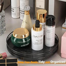 10" Oak Bathroom Vanity Tray Turntable for Perfume Candle, Round Wooden Decorative Tray for Kitchen Sink Countertop Organizer, Bathroom Counter Organizer for Skincare Makeup, Farmhouse Black Gold by CozyNest Decor
