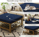 Large Square Ottoman Coffee Table, Linen Solid Upholstered Footrest Ottoman with Solid Wood Shelf Storage Tufted Coffee Table for Bedroom Living Room, Navy Blue by CozyNest Decor