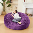 Bean Bag Chairs for Adults - Memory Foam Furniture BeanBag Chair - Kids/Teens Sofa with Soft Micro Fiber Cover - Round Fluffy Couch for Living Room Bedroom College Dorm - 4 ft, Purple by CozyNest Decor