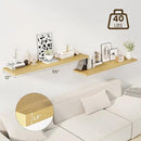 55" Floating Shelves for Wall, 12" Deep Slim Oak Floating Shelves, Wall-Mounted Shelves for Bedroom, Living Room, Kitchen, Bathroom - Set of 2 by CozyNest Decor
