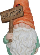 Alpine Corporation MCC848 Indoor/Outdoor Gnome with "Welcome" Sign Garden Statue, Charming Gnome with Hat, 26"H, Orange by GreenHaven Gardens