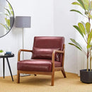 Glitzhome 30.75" H Mid Century Red Accent Armchair, Single Reading Armchair PU Leather Lounge Chair with Walnut Ruberwood Frame by CozyNest Decor