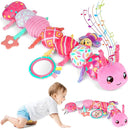 Baby Girls Toys 6-12 Months - Infant 6-in-1 Sensory Music Animal Stuffed Caterpillar Toy with Rattle & Mirror Crinkle for Tummy Time, Newborn 0 3 6 9 12 18 Shower Gifts Soothing Companion Toys, Pink by TinyTreasures Baby Boutique