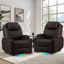 AHMED Power Recliner Chair with Vibration Massage & Heat for Adults, Faux Leather Home Theater Seating with Cup Holders/LED Lights/USB Ports/Side Pockets for Living Room, Brown by CozyNest Decor