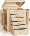 AKOZLIN 6-Tier Jewelry Box Lockable Leather Jewelry Storage Case with 5 Drawers for Women Girls Ring Necklace Earring Bracelet Holder Organizer with Mirror by TinyTreasures Baby Boutique