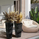 KOL 25'' & 28'' Tall Glazed Planter with Saucer, Set of 2, Galvanized Steel Planter Metal Pots for Indoor & Outdoor Use, Decorative Flower Plant Pots with Drainage Hole for Porch, Patio, Deck - Black by CozyNest Decor